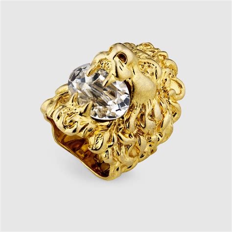 Gucci Anillo con cabeza león y cristal